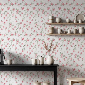 Tapeta z motywem różowej róży, fototapeta z motywem kwiatów w stylu vintage, dekoracja samoprzylepna, sztuka ścienna Cottagecore, prezent do domu, tapeta zdejmowana