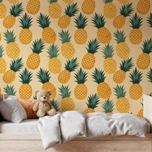 Ananas-Tapete, tropisches Schälen und Aufkleben, gelbe Ananas-Wandbild, Spaß-Küstenkinderzimmerdekor, abnehmbares Fruchtmuster