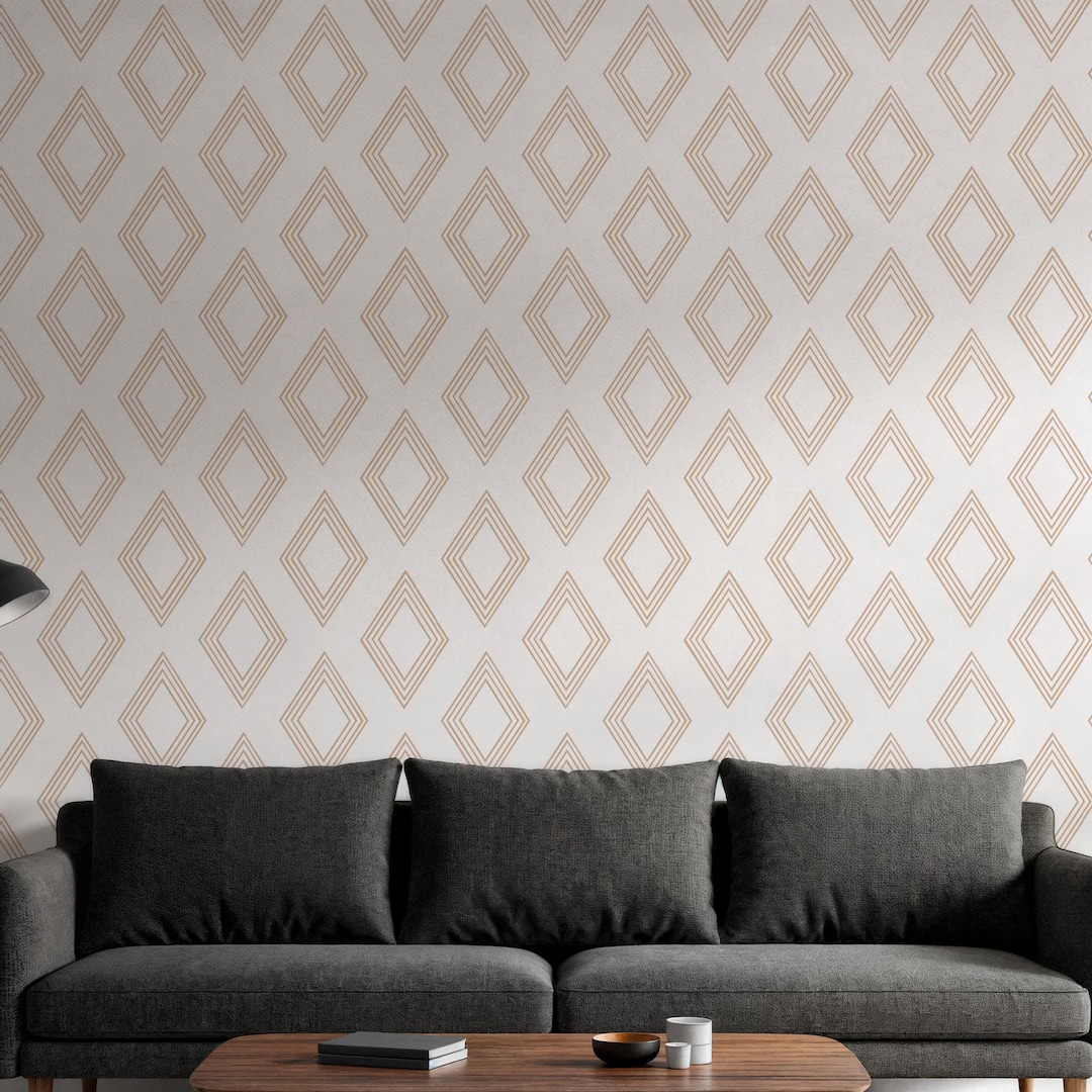 Geometric Diamond Wallpaper, Beige and Copper Peel and Stick Wall Mural ...