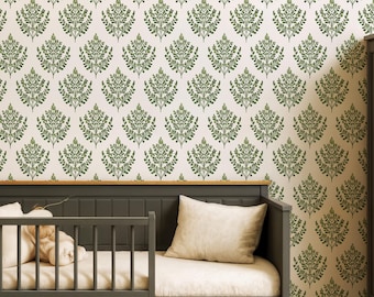 Green Botanical Wallpaper, Nature Inspired Wall Mural for Nursery, Eco-Friendly Removable Peel and Stick Wallpaper for Kids Room Decor