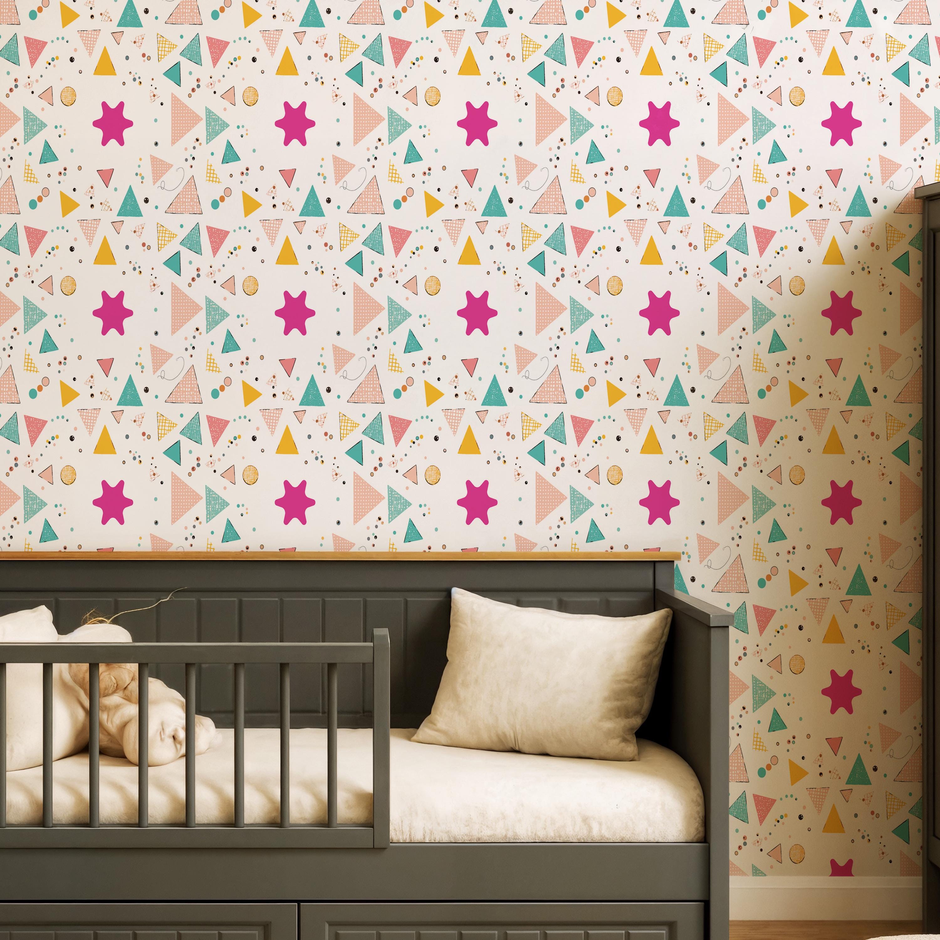 Geometric Kids Wallpaper, Colorful Peel and Stick Wall Mural, Fun ...