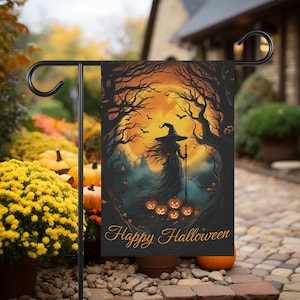 Happy Halloween Witch Flag, Halloween Garden Flag, Halloween Porch Flag, Halloween Yard Flag, Fall Yard Flag, Halloween House Banner