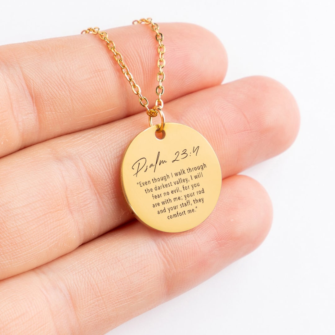 Bible Verse Disc Necklace, Religious Necklace, Bible Verse Engraved