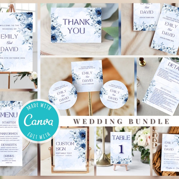 Wildflower Wedding Printable Bundle, Instant Download, Boho Wedding Invitations, Wedding Reception Bundle, Editable Printable Templates