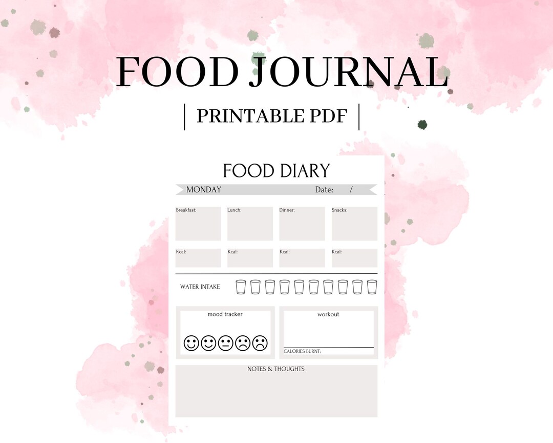 Daily Food Diary Printable Food Journal Calorie Tracker Weightless Daily Food Diary Printable Food Journal Calorie Tracker Weightless