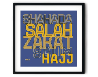 Five Pillars of Islam Art Print: Muslim Home Decor, Ramadan Eid Gift