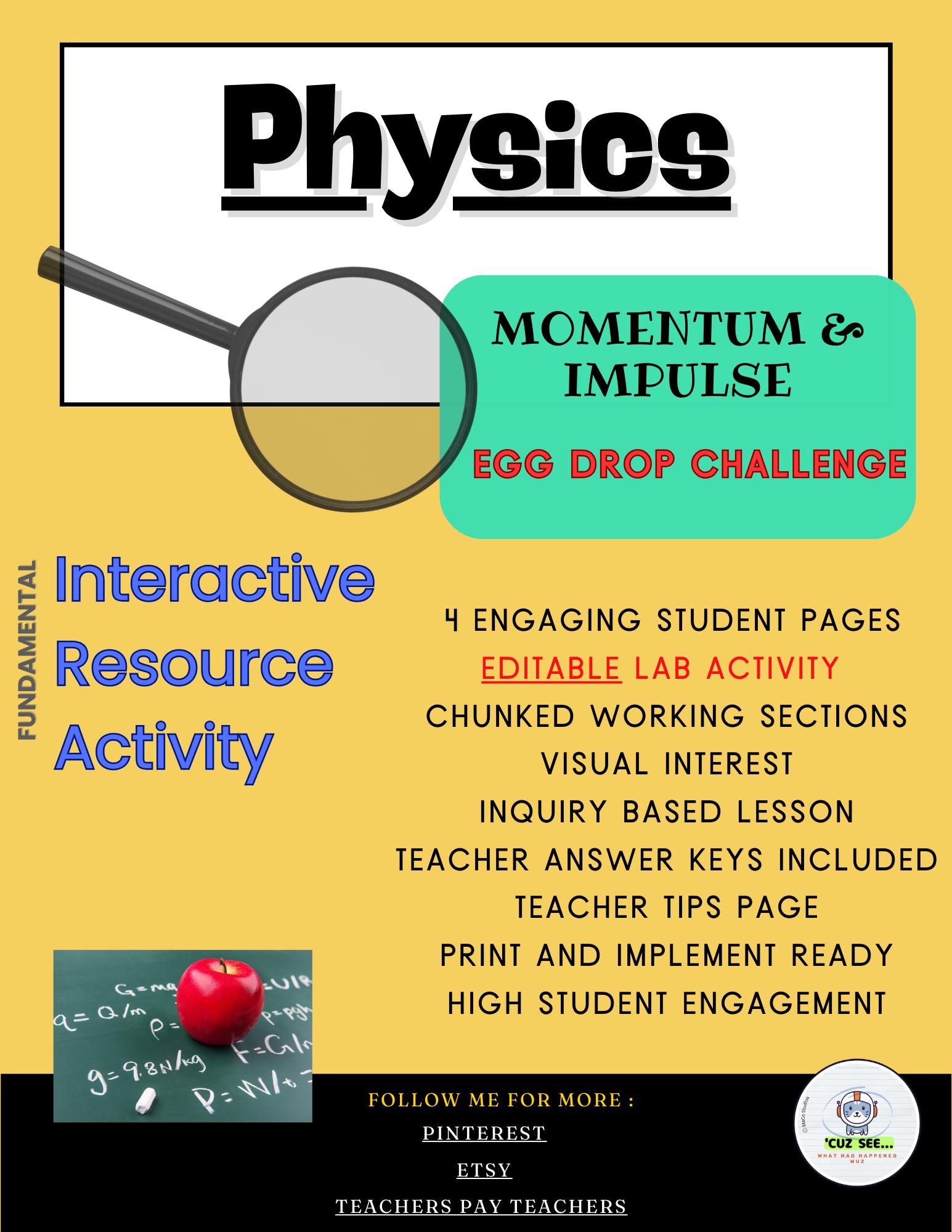 Real Egg Drop Challenge: Physics Momentum & Impulse Lab - Editable ...