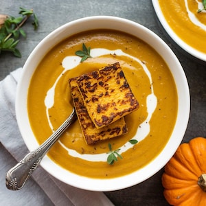 Creamy Pumpkin Soup with Grilled Cheese Croutons | Cozy Fall Recipe | Printable Digital Download