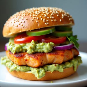 Simple Salmon Burgers with Chunky Guacamole | Healthy Dinner Recipe | Printable Digital Download