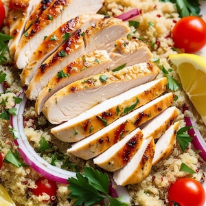 Healthy Lemon Herb Grilled Chicken and Quinoa Salad Recipe | Fresh & Flavorful Meal | Printable Digital Download