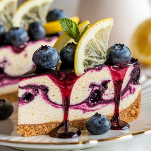 The Ultimate Lemon Blueberry Swirl Cheesecake Recipe | Creamy, Zesty & Berry-Infused Perfection | Printable Digital Download