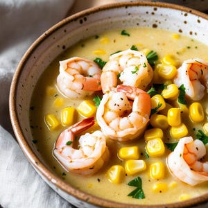 Shrimp-Mais-Suppe – ein cremiger Wohlfühl-Klassiker! | Druckbare digitale Datei