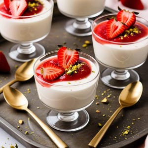 Deliciosa receta de panna cotta de vainilla y fresa / Guía de postres fácil y elegante / Descarga digital imprimible