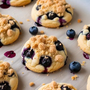Blueberry Muffin Cookies with Streusel Topping Recipe | Fruity, Soft & Crumbly Delight | Printable Digital Download