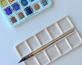 Handmade Ceramic Paint Palette: Matte White Watercolor Mixing Palette