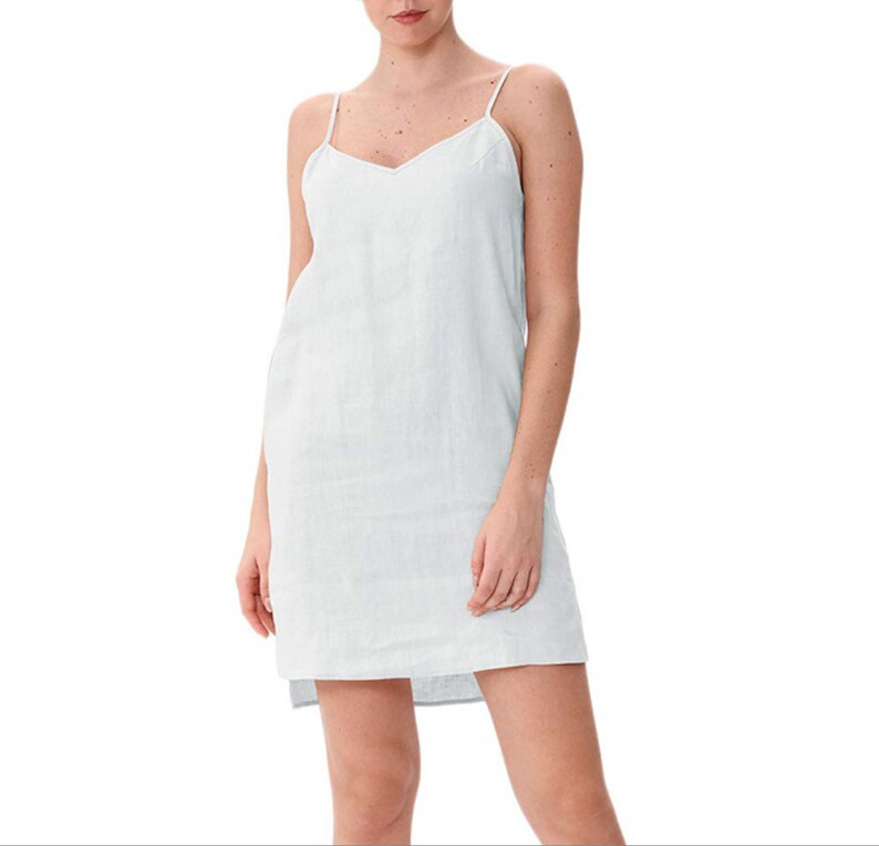 100% Linen Slip Dress Robe en lin avec sangle réglable, Robe d'été en lin, Chemise de nuit en lin, Robe en lin ample, Mini robe, Robe femme image 2