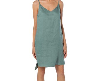 100% Linen Slip Dress Linen Dress with Adjustable Strap, Linen Summer Dress, Linen Nightgown, Loose Linen Dress, Mini Dress, Women Dress