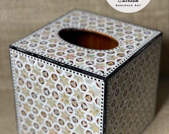 Handmade Mother of Pearl Tissue Box: Mosaic Art Deco Cover