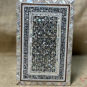 Arabesque design Classic handmade Trinket box, Mother-of-Pearl inlaid, Mosaic feature, Vintage Art-Deco, Gift for Her