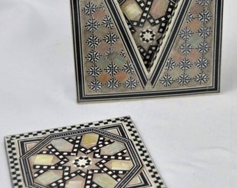 Handmade Mother of Pearl Coaster: Arabesque Art Deco Wooden Coasters