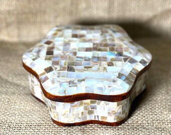 Mosaic Mother of Pearl Jewelry Box: Handmade Art Deco Trinket Box