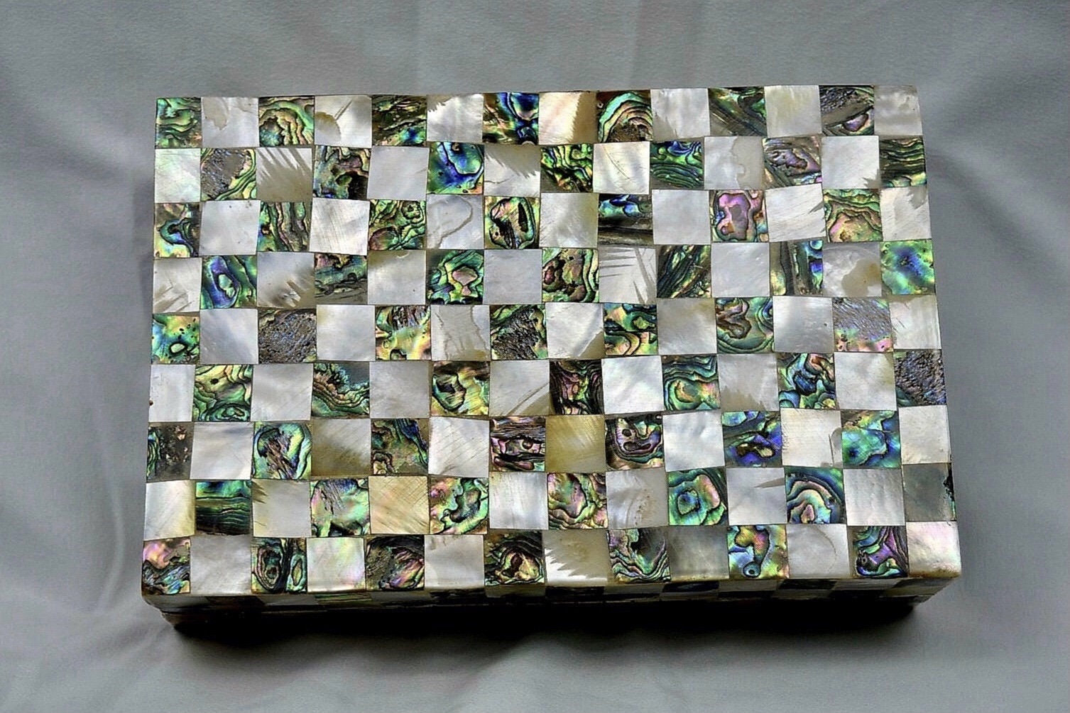 Handmade Mother of Pearl Clutch: Geometric Mosaic Bag