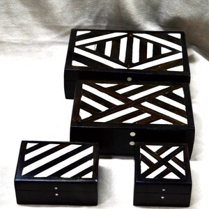 Handmade Black and white Ebony Box set, Wooden Jewelry Box collection, Art Deco Jewelry Organizer, Abstract Design Box Set Gift Idea!