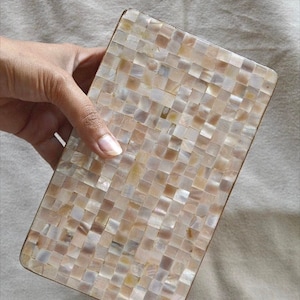Sac en nacre irisée, pochette rose en bois faite main, sac à main de luxe rose mosaïque, sac intérieur en velours, bouton pression magnétique, cadeau pour elle