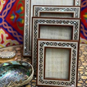 Handmade Mother of Pearl Picture Frame Set: Arabesque Wood Decor