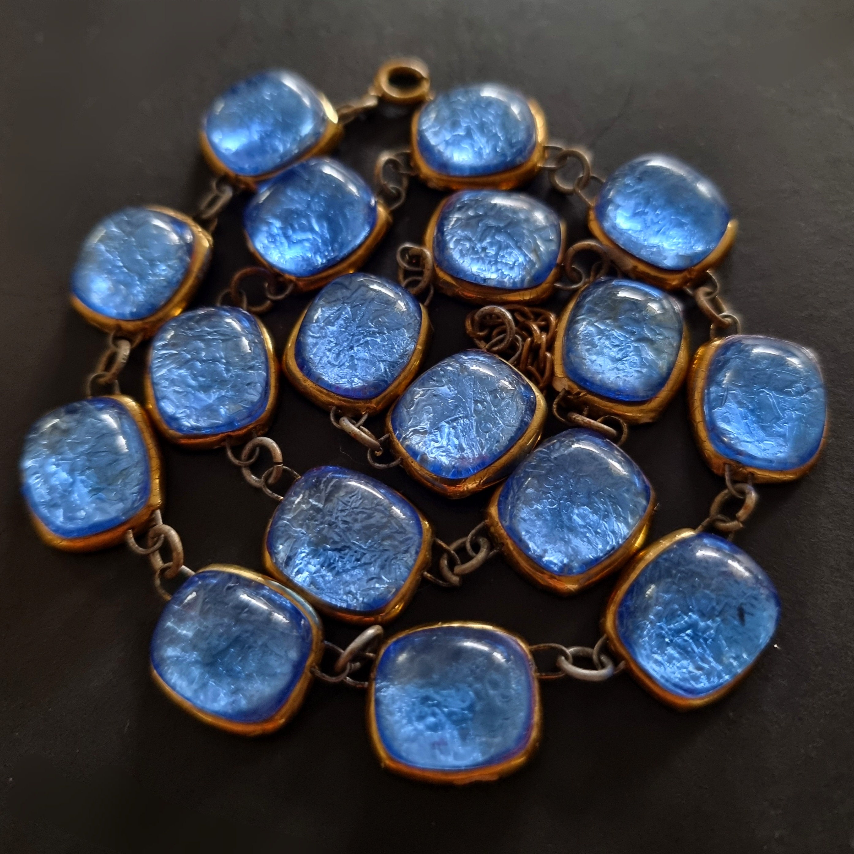 Collier Ras Du Cou Vintage Années 70 - Perles En Céramique Turquoise - Style Créateur Type Mithe D'Espelt