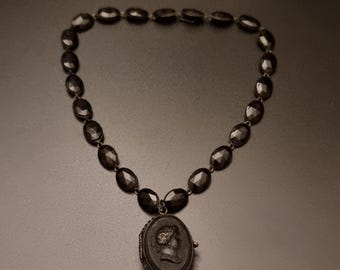 Antique 19th Century Victorian Jet Opening Reliquary Pendant Necklace, Collectible Jewelry