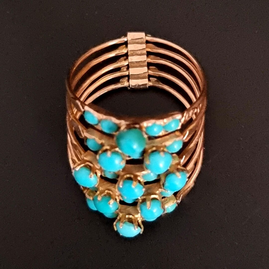 Victorian Turquoise Harem Ring - 14k Yellow Gold; Five Band Ring - Etsy