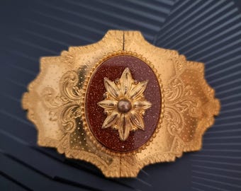 Antique Belt Buckle, early 19th century, in pompom and sunstone, collector's item, French work