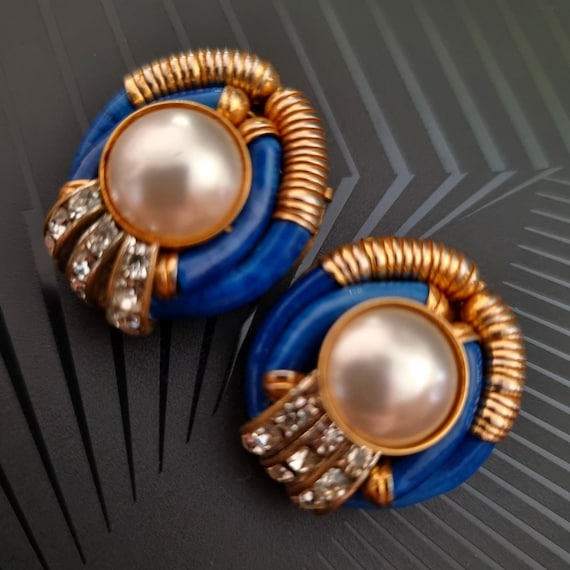 Boucles D'oreilles Vintage Années 1950 - Verre Et Métal Doré - Fermoir Clip