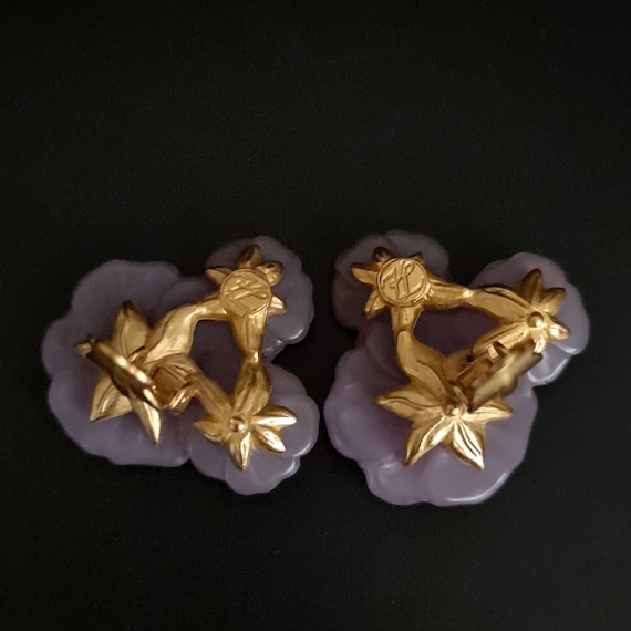 Boucles D'oreilles Clips Karl Lagerfeld Vintage - Lilas Et Doré - Résine Et Métal - Occasion élégante