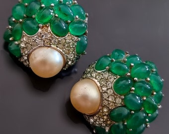 Boucles D'Oreilles Clips Vintage Années 1950 - Cristal Multicolore - Roger Jean Pierre