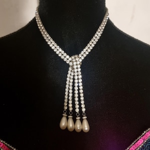 Antique Art Deco necklace 1920-30 France, rhinestones, glass beads