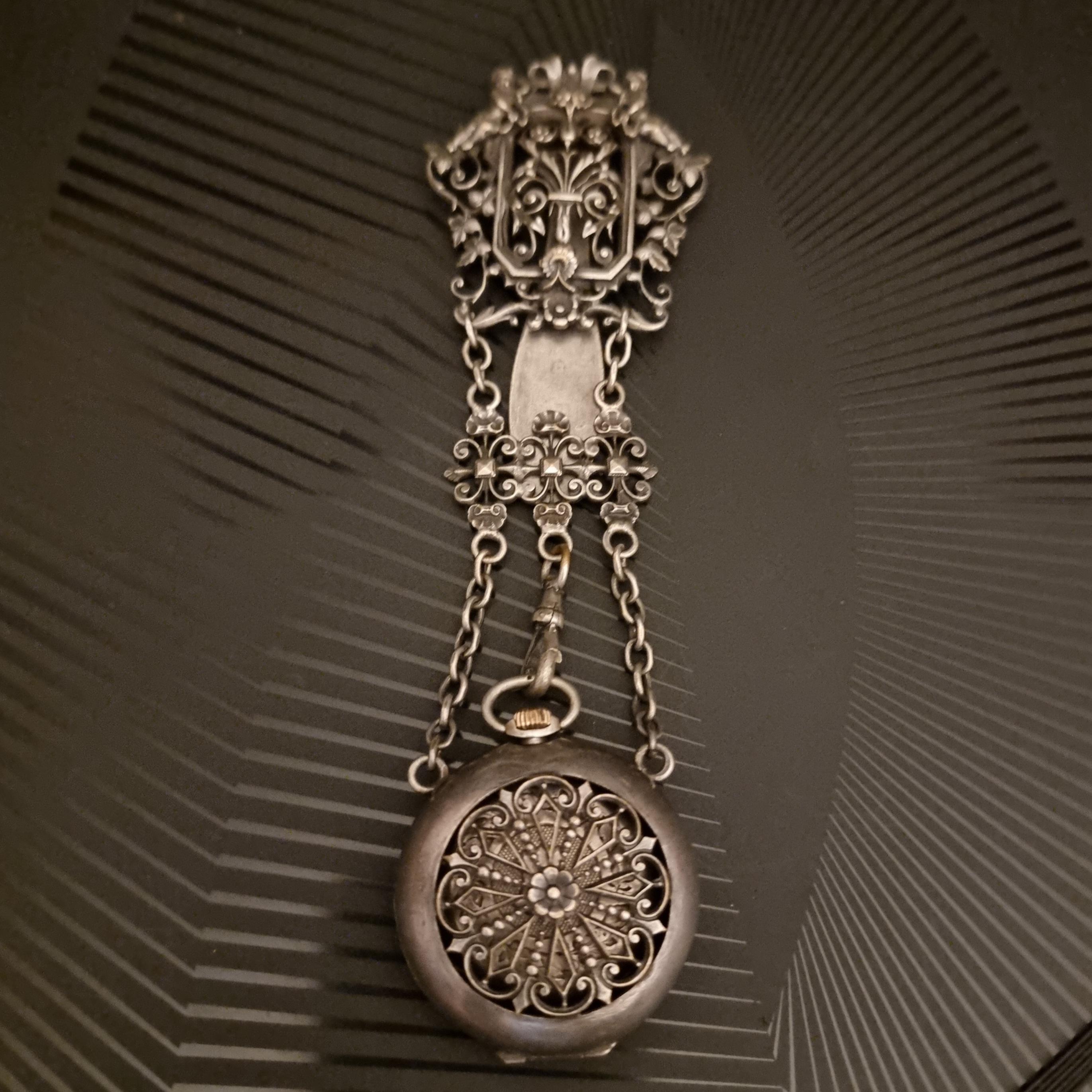 Chaîne Chatelaine Argentée Pour Montre à Gousset – Moderne – 36 Cm