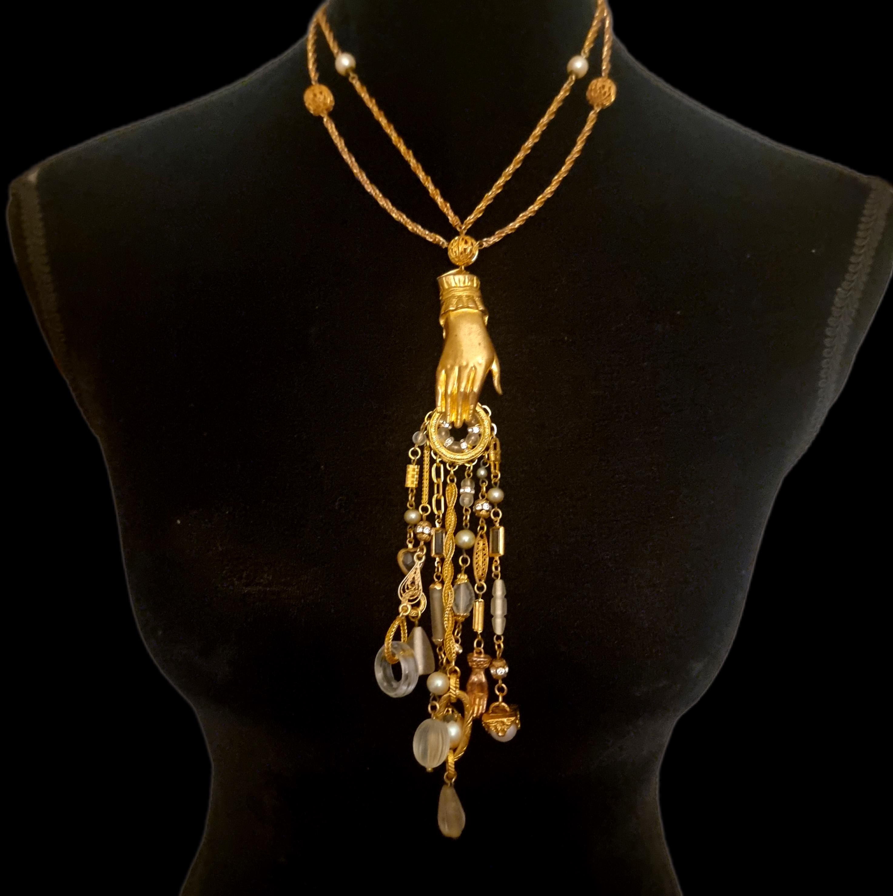 Collier Vintage 1950 Couture - Verre Et Strass Facettés Vert - Bijou French Fashion Rétro