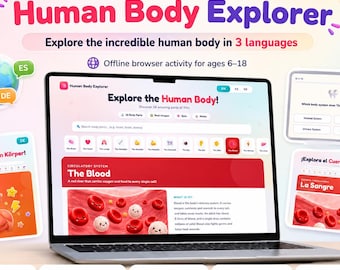Human Body Activity for Kids | English Spanish German | Digital Activity | 16 Body Parts, Quiz & Notes | Trilingual Homeschool Science