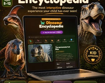 Interactive Dinosaur Activity for Kids | Animated Learning, Quiz, Gift for Kids, Dinosaur Gift (Digital Download)