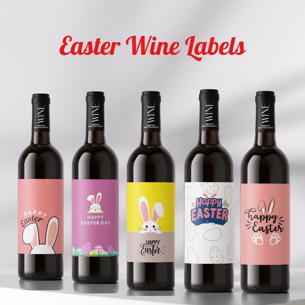Easter Wine Bottle Labels - Wine Bottle Labels for Easter Party - Easter Bunny - 5 Wine Labels