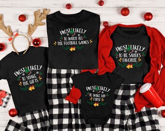 Höchstwahrscheinlich Familien-Weihnachtshemd, Familien-Weihnachtspyjama, passende Familienhemden, Weihnachtsgeschenke, personalisiertes Elfen-Shirt, passend
