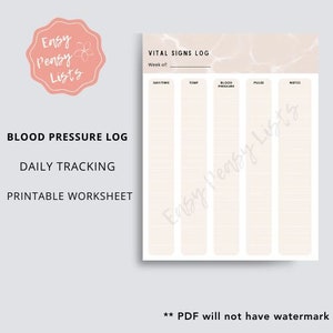 Blood Pressure Log Printable. Blood Pressure Tracker. Medical Tracker. BP Tracker. Daily Blood Pressure. Blood Pressure