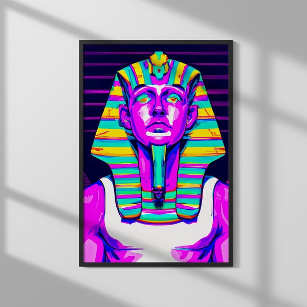 Wall Art Pharao Synthwave Style Painting Neon Colours Wall Decor High Resolution Digital Art Print Download