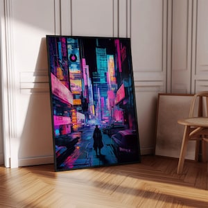 Cyberpunk Poster Futuristic Digital Art Print Neon Cityscape Sci-Fi Urban Wall Art Japan Night Streets High-Resolution Download