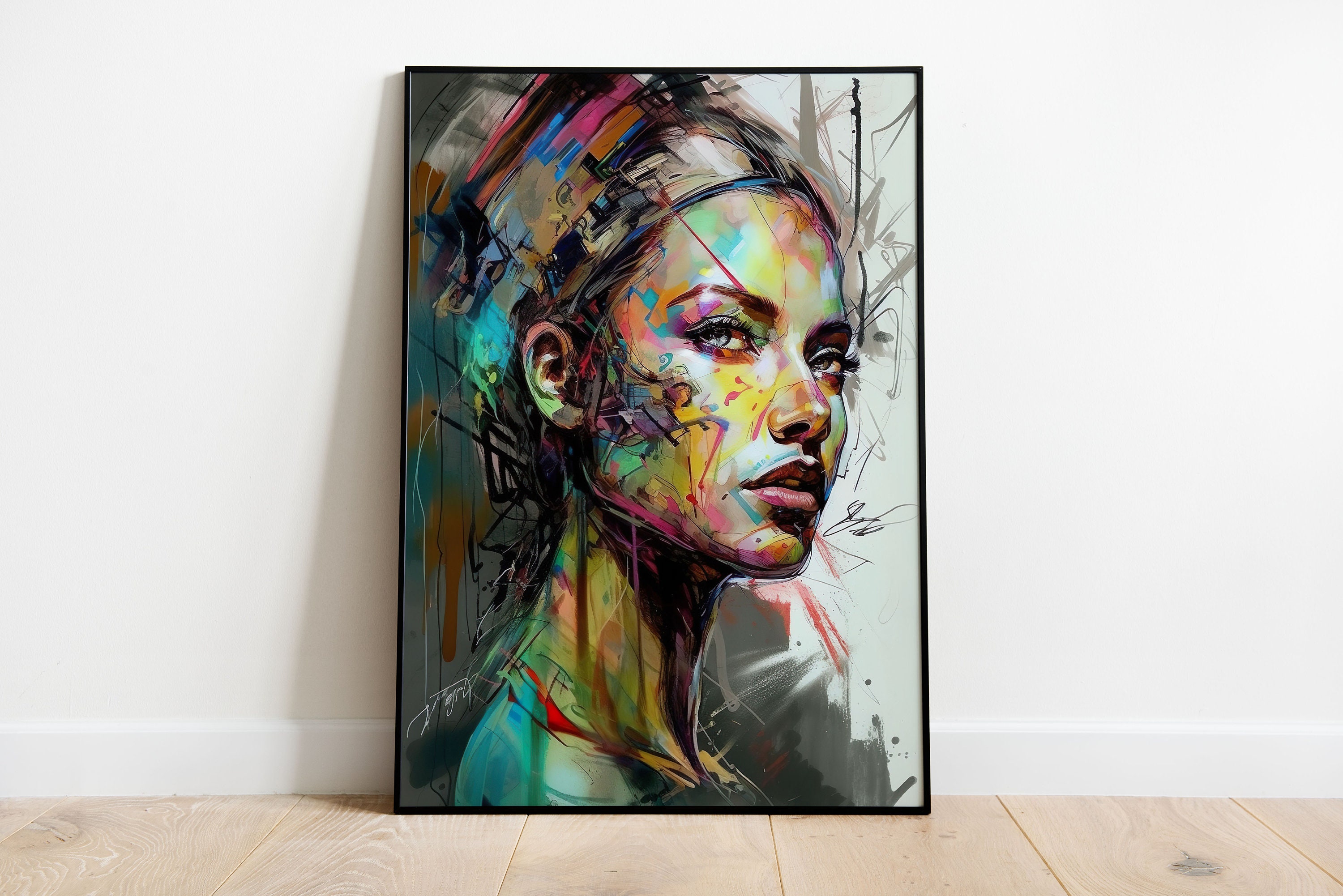 Abstract Woman Face Portrait Wall Decor Digital Art Print Modern Art ...