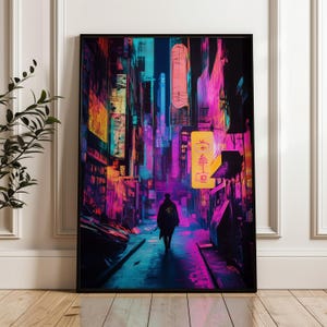 Cyberpunk Synthwave Poster Futuristic Neon City Digital Art Sci-Fi Urban Wall Decor Cyberpunk Aesthetic Japan Night Street Digital Print