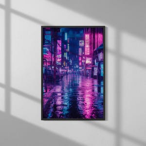 Cyberpunk Poster Digital Art Print Neon City Nightscape Sci-Fi Urban Wall Art Futuristic Japan Streets High-Resolution Synthwave Aesthetic
