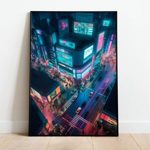 Cyberpunk City Night Wall Decor Digital Art Print Sci-Fi Art High-Resolution Digital Art Futuristic Urban Landscape Poster Print